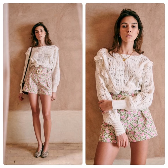 Sezane Pants - Sezane Rome Shorts Peonies Pink Green Floral Size 38 US 6